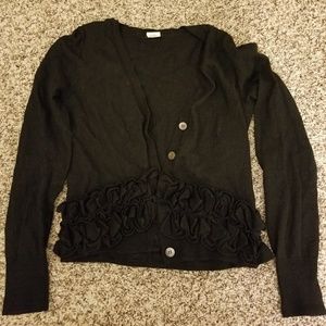 J Crew Merino Wool Black Ruffle Cardigan, Size S
